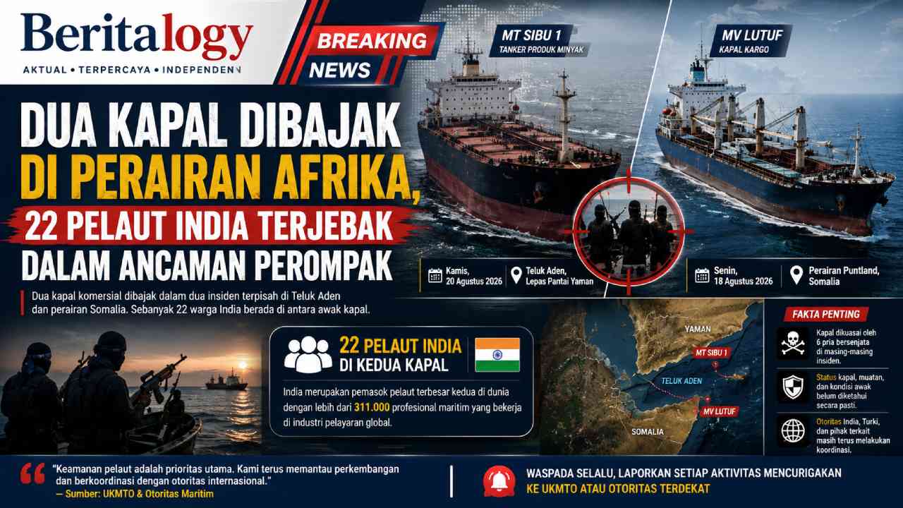 Dua Kapal Dibajak di Perairan Afrika, 22 Pelaut India Terjebak dalam Ancaman Perompak