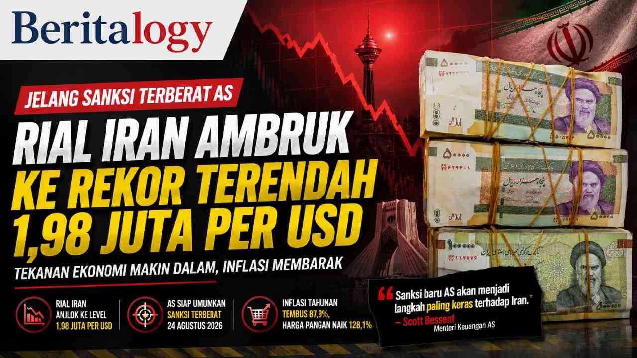 Jelang Sanksi Terberat AS, Rial Iran Ambruk ke Rekor Terendah 1,98 Juta per USD