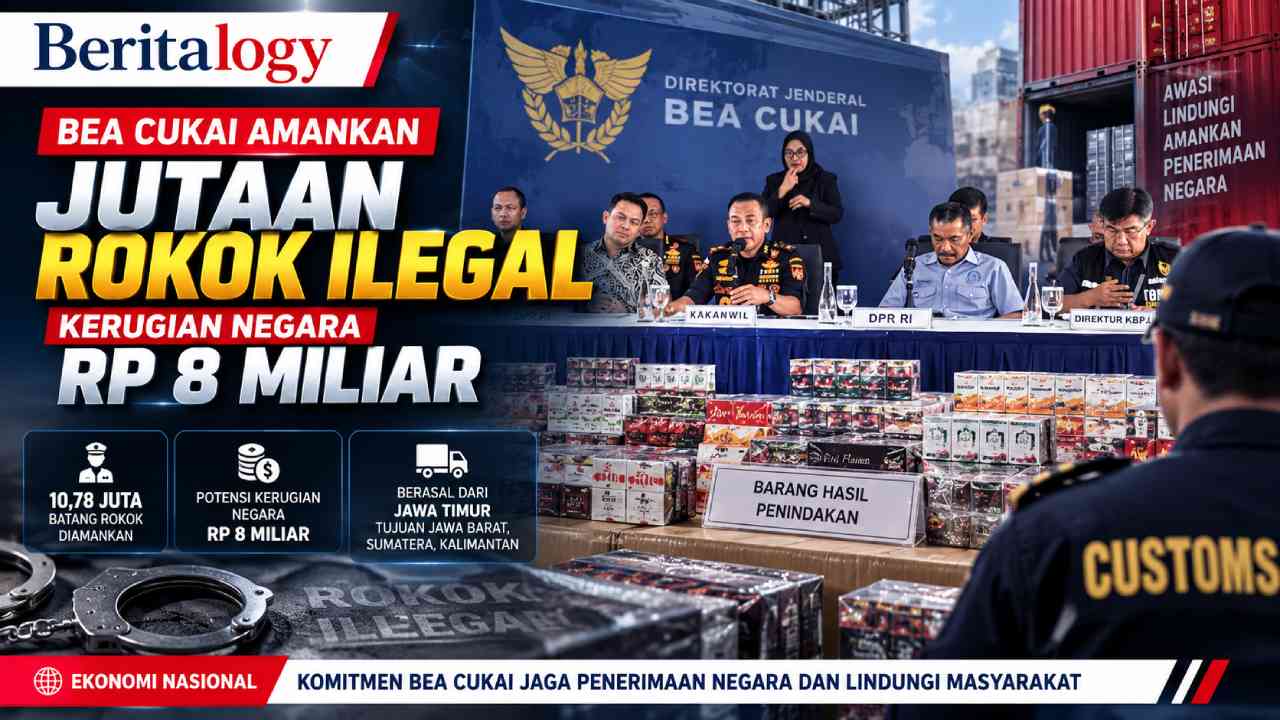 Bea Cukai Amankan Jutaan Rokok Ilegal, Kerugian Negara Rp8 Miliar
