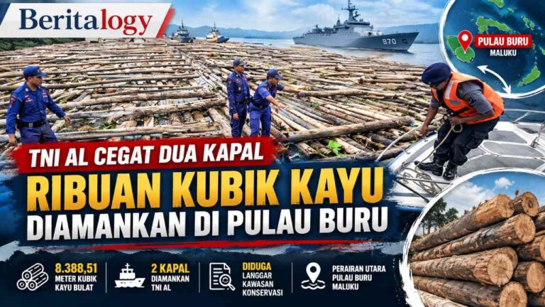 TNI AL Cegat Dua Kapal, Ribuan Kubik Kayu Diamankan di Pulau Buru