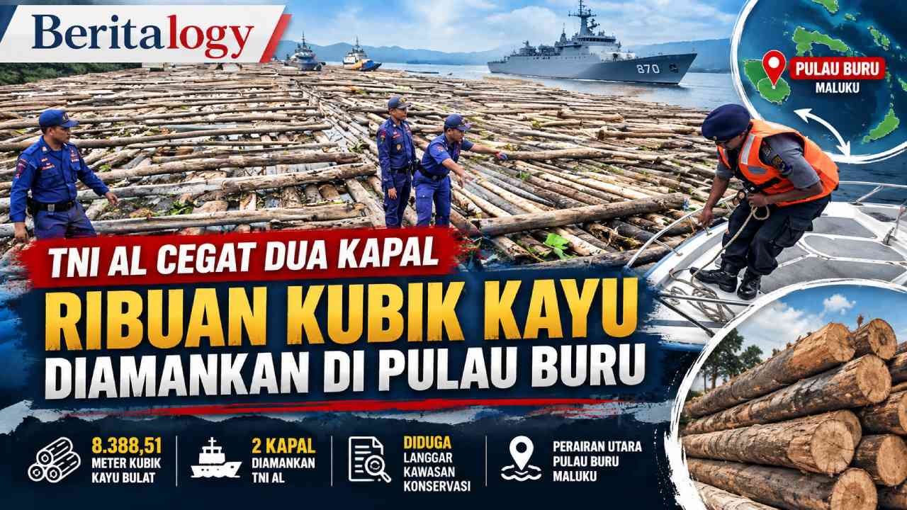 TNI AL Cegat Dua Kapal, Ribuan Kubik Kayu Diamankan di Pulau Buru